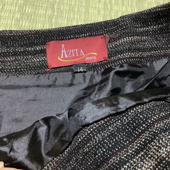 Vintage AZITA Jeans Midi Skirt 14 Mix Media Braided Leather Feathers Lace - Picture 4 of 8